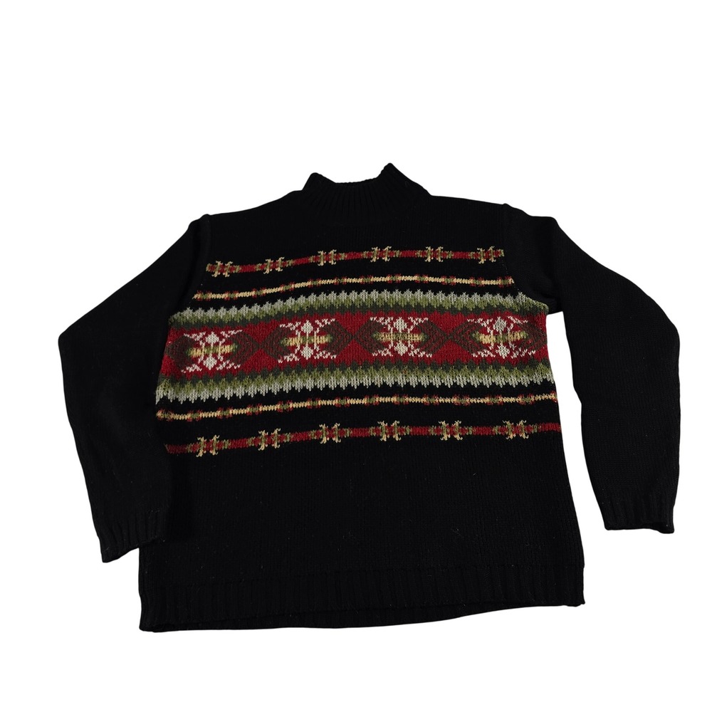 Obermeyer Womens Snowflake Mock Neck Wool Blend Fair Isle Sweater Black Medium